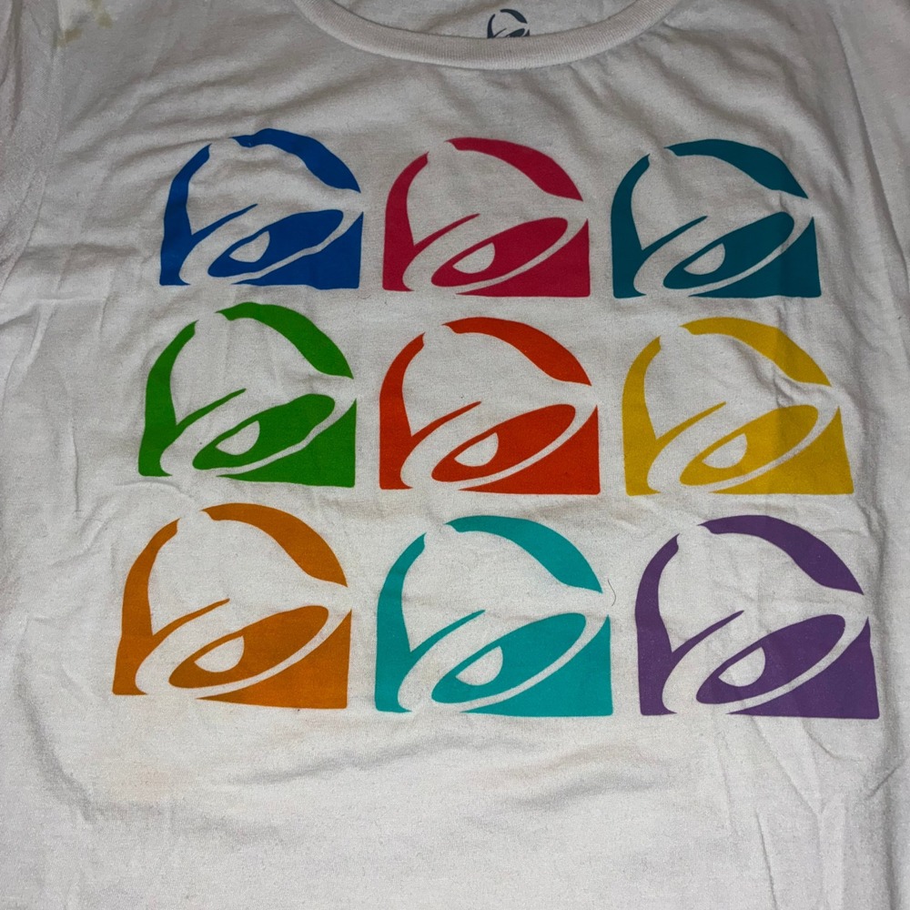 Taco Bell Ripple Junction Pop Art Graphic T-Shirt White Large Multi-Color Logo